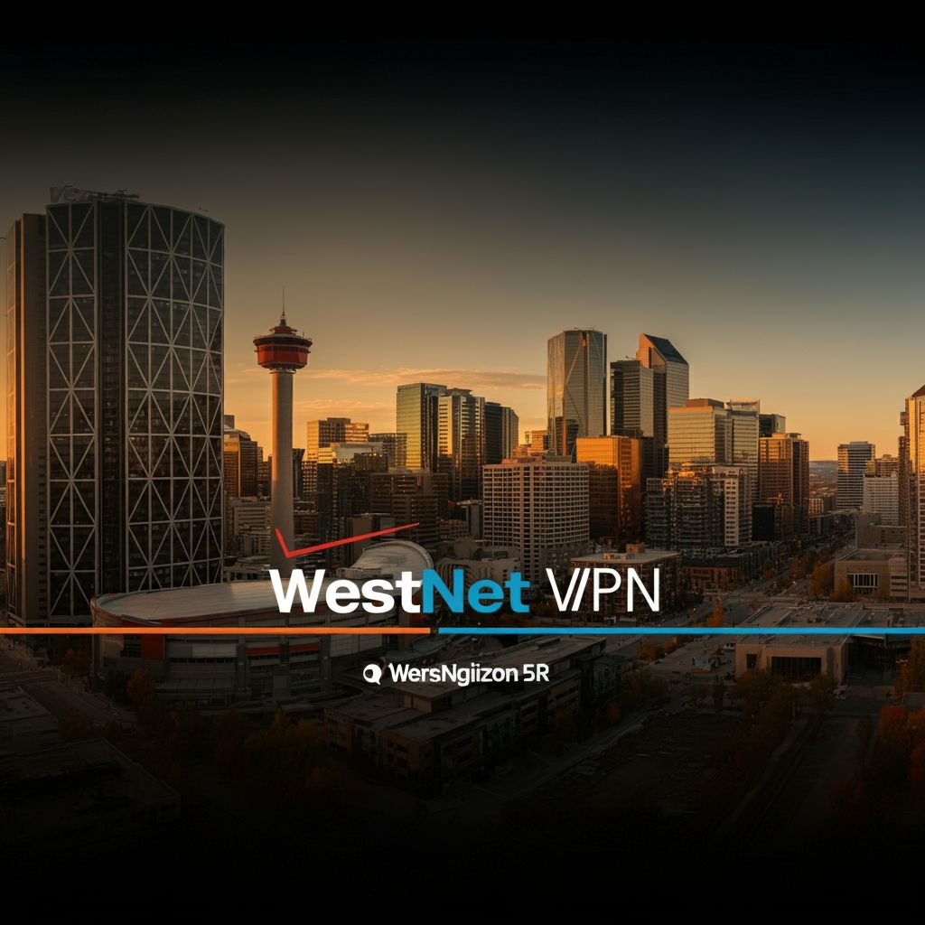 WestNet VPN over the Calgary skyline at sunset